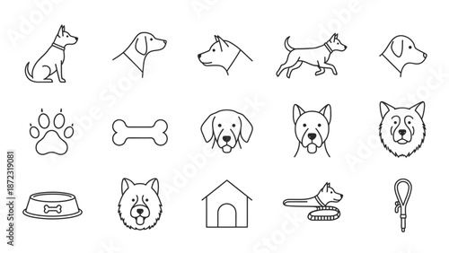 A professional vector icon set for web design featuring business, technology, and office symbols like a camera, phone, laptop, and money for modern internet network illustrations