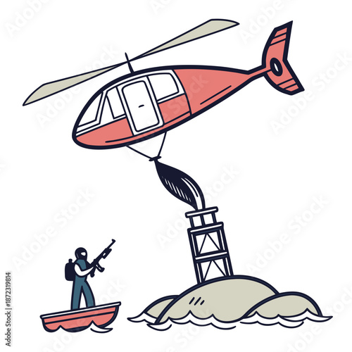 Helicopter refueling at sea