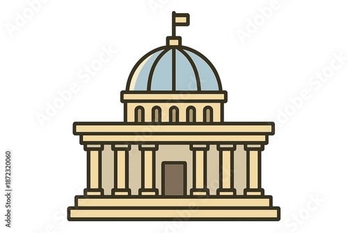 Outline of a government building with a dome and columns