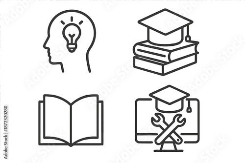 Learning tools and symbols showcasing knowledge, education, and skills development in simple designs