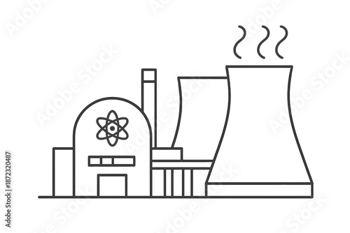 Structure of a nuclear power plant with cooling towers and reactor on a clear day in a modern industrial area