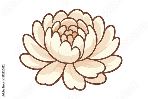 Beautiful white flower illustration with simple lines and soft shapes showing petals and center in a clean design