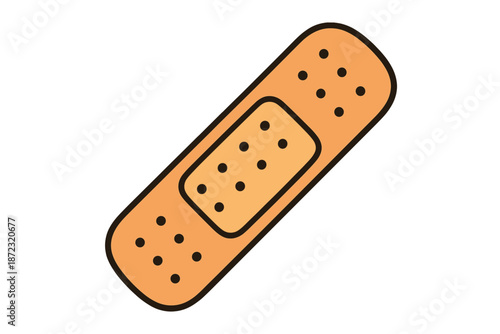 Bandage placed on a surface demonstrating a simple first aid item for cuts and scrapes in a healthcare setting