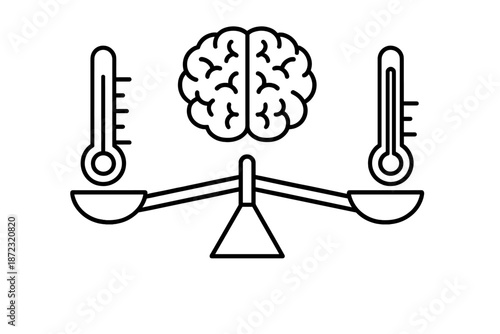 Weight balance symbol with brain and thermometers on each side showcasing the concept of decision making in various situations