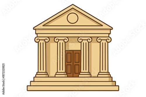 Drawing of a large building with columns and a door in front, showing architectural design