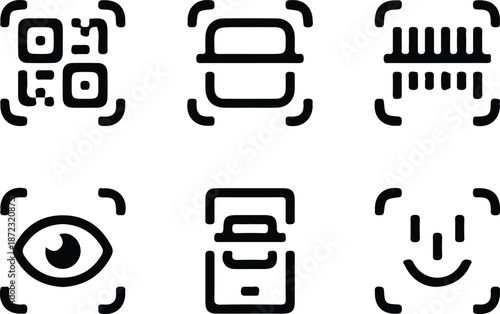 barcode qr cord black line icons set vector illustration scanner digital sign 