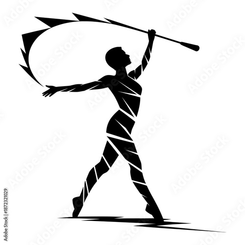 dynamic baton twirler silhouette black and white vector illustration of rhythmic dance movement