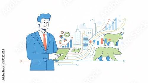 Businessman analyzing market trends with data visualization