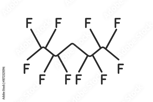 Chemical structure of a polymer compound with fluorine atoms at its ends connected by carbon chains