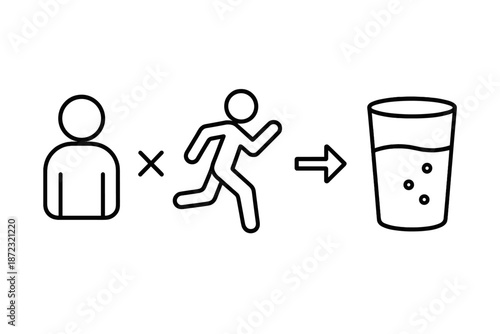 Running person reaches glass of water after exercise to rehydrate the body with refreshing drink