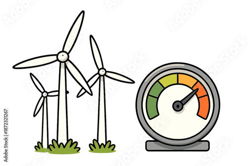 Wind turbines generate power and measure energy output on a scale