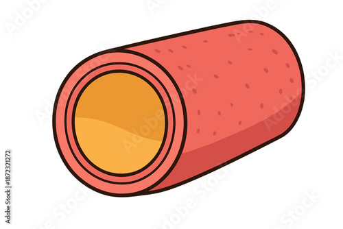 Red round object with a hollow center sits on a plain background during a simple drawing session