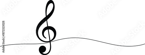 Treble clef symbol with flowing line on white background Vector