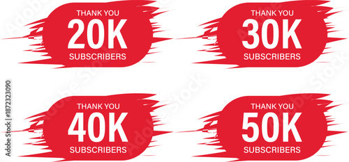 Thank you 20k 30k 40k 50k subscribers celebration set in red color brush