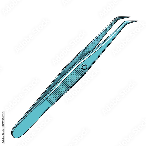 Angled teal metallic precision tweezers for eyelash extensions