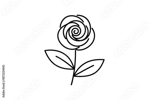 Minimalist rose flower line art icon for romantic floral decoration and wedding invitation botanical concept