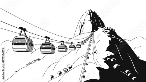 Sugarloaf Mountain Cable Car and Rio de Janeiro Landscape Illustration