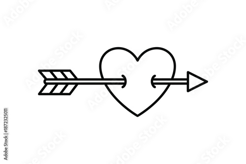 Minimalist arrow through heart outline for romantic target and falling in love illustration concept design