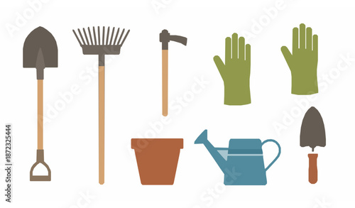 Gardening tools vector set plant equipment seasonal garden illustration