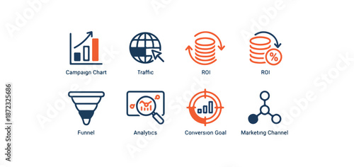 Business and technology icon set on black background