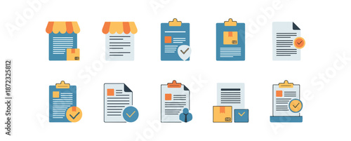 Delivery and document icons set for business and commerce