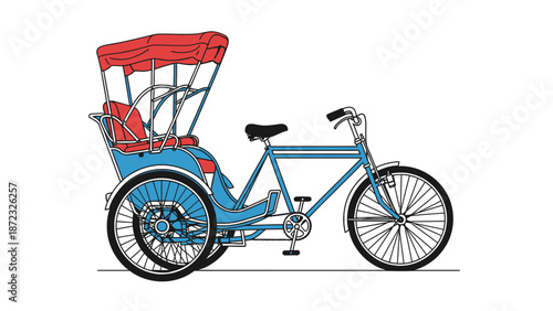 Traditional Asian Cycle Rickshaw Vector Illustration
