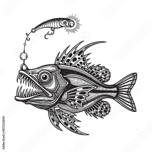 Vector illustration of a cartoon tropical fish set on a white background featuring a marine animal design perfect for a sea life tattoo or underwater nature icon