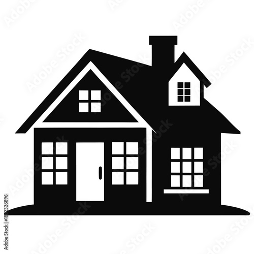 A solitary black house silhouette against a blank background representing real estate