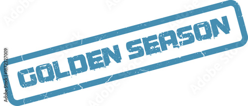 Golden Season Blue Rubber Stamp Impression Signifying a Rich and Bountiful Period
