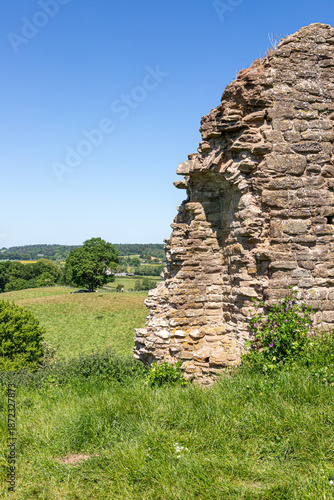 The ruins of the 12th century motte and bailey castle in the village of Kilpeck, Herefordshire, England UK