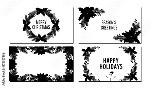 Cute Merry Christmas botanical postcards with winter flowers vector