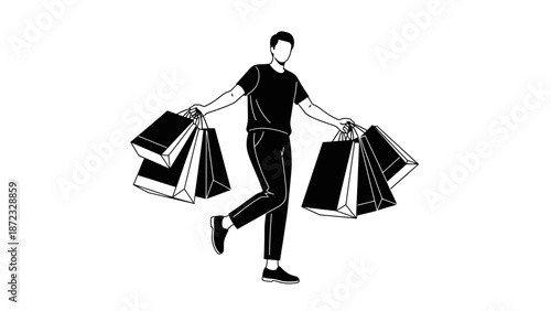 Man Carrying Multiple Shopping Bags Silhouette Vector Illustration