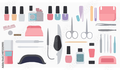 Hand care manicure salon tools flat vector illustration collection