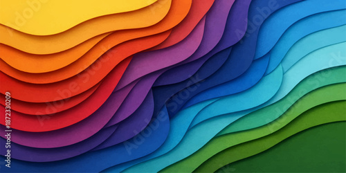 Abstract colorful background with artistic rainbow wave lines and a motion curve pattern creates a vibrant vector illustration backdrop for a stylish banner wallpaper