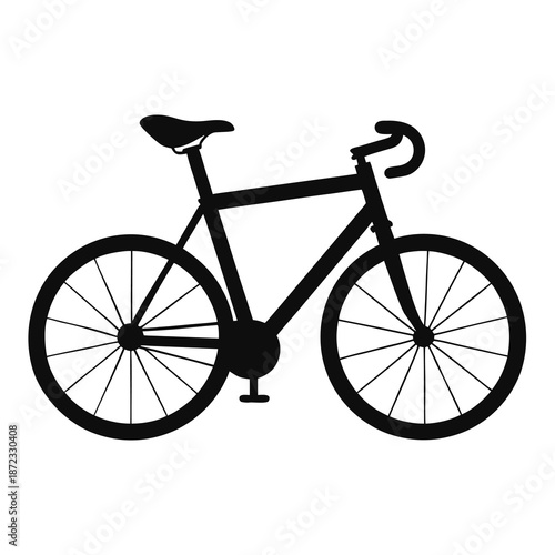A solitary black bicycle silhouette representing sport activity and a minimalist icon design
