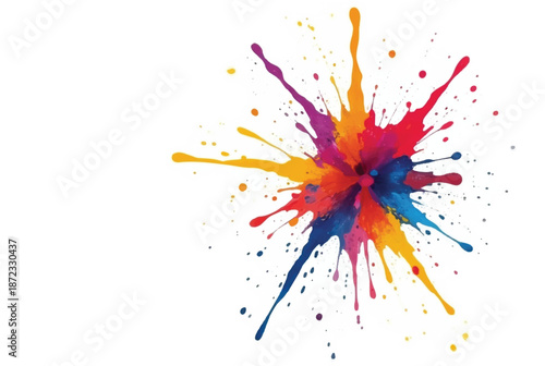 A vibrant, abstract, colorful splatter background with a white background. Multicolor splatter design. Colorful Paint Splashes.