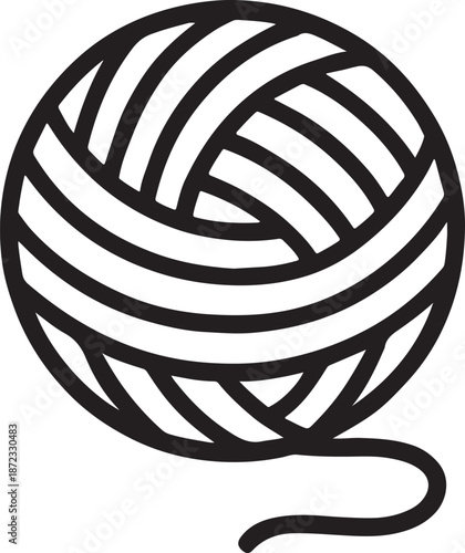 Minimalist Yarn Ball Vector Icon Black and White Monoline Illustration for Knitting, Crochet, and Handmade Textile Crafts
