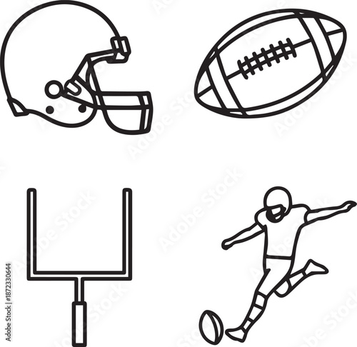 American football equipment and player illustration