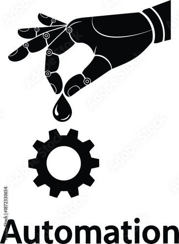 Robotic hand lubricating a gear, symbolizing the power and precision of automation isolated on white background, Vector