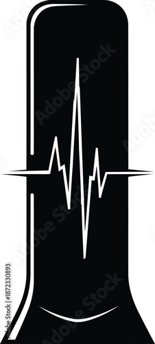 Dynamic sound wave or heartbeat pulse within a tall sleek device isolated on white background, Vector