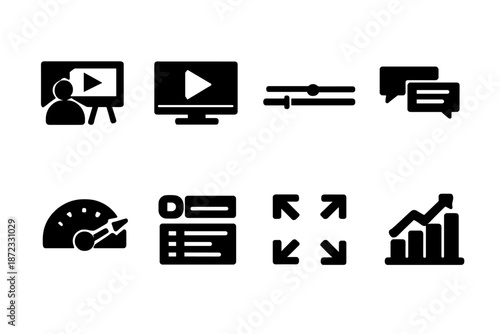Video Learning Icons. Video Learning Platform. Filled icon set of Video Learning Platform: recorded lecture,