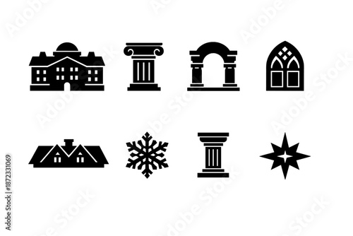 Festive Winter Icon Set. Festive winter symmetry icons. Filled icon set of festive winter symmetry icons:
