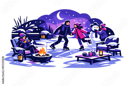  Winter Evening Patio. A snow-covered patio under soft evening light, shadows stretching