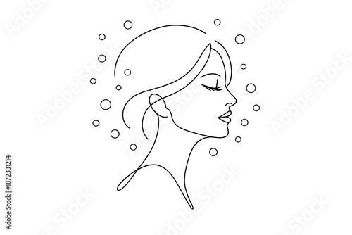  Winter glow snow portrait. Minimalistic one-line drawing portrait defined by glowing winter