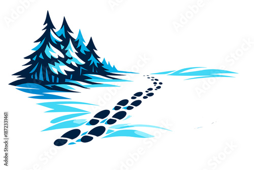  Forest Edge Tracks. Footprints leading from dense trees into open snow. Transition between