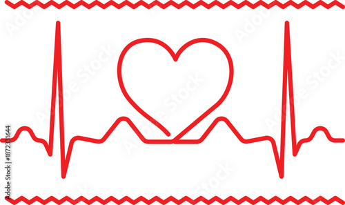 A red heartbeat line with a heart symbol inside a rectangular frame