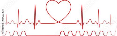 Red heartbeat line forming a heart shape showing love and life