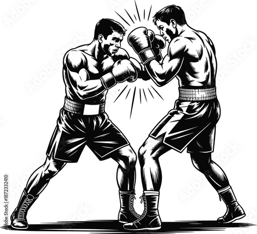 Boxers in action on white background