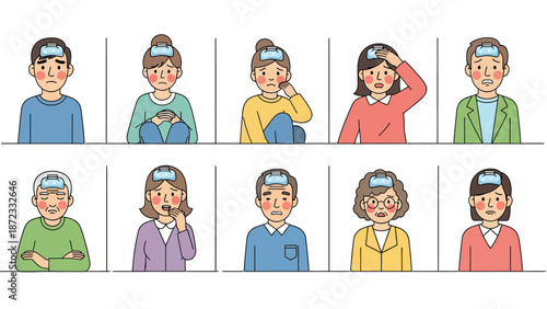 Diverse group of people showing various emotions and expressions.