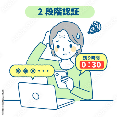 二段階認証やログインができず困惑するお年寄り女性